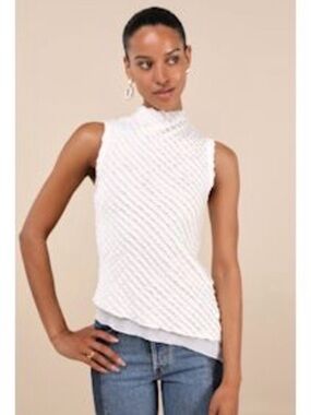 Lulus Women Emica Crochet Lace Asymmetrical Tank Top Ivory Medium